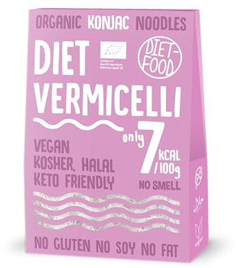 DIET-FOOD Vermicelli Konjak Nudeln - Bio Suppennudel - Glutenfreie Dünne Asia Nudeln - Rice Noodles - Low Carb Keto Vegan - Zukerfrei Aus Konjakmehl - Shirataki