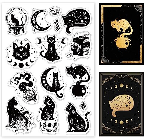 GLOBLELAND Zauberhafte Katze Silikonstempel Divination Cat Transparente Stempel Tiere Klare Stamps Für Karten Herstellung DIY Scrapbooking Basteln