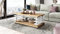 DC-3 Couchtisch Eiche Gold/Weiß Hochglanz 120x60cm mit Ablage modern stabil vielseitig Wohnzimmertisch Beistelltisch Sofatisch Zeitloses Design platzsparend robust Wohnzimmer mit Rollen