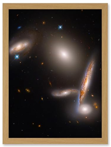Artery8 Hubble Space Telescope Image Hickson Compact Group 40 A Cosmic Gravitational Dance Between Five Galaxies Isolated Spiral Elliptical Lenticular Group Artwork Framed A3 Wall Art Print