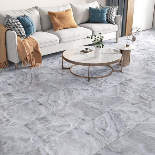 Yullpaper Vinyl Flooring Self-Adhesive Blue PVC Flooring Tile Look Adhesive Tiles Kitchen Bathroom Floor Flexible Floor Tiles Self-Adhesive Tile Stickers Marble Venyl Flooring Click 60 cm x 30 cm Pack