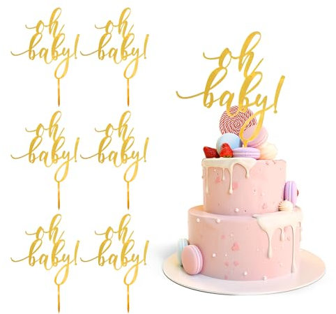 6 Pieces Birthday Cake Inserts, Oh Baby Acrylic Cake Inserts, Baby Cake Topper, Craft DIY Cake Tool Decoration, Suitable for Wedding Party Valentine's Day Cake Decoration