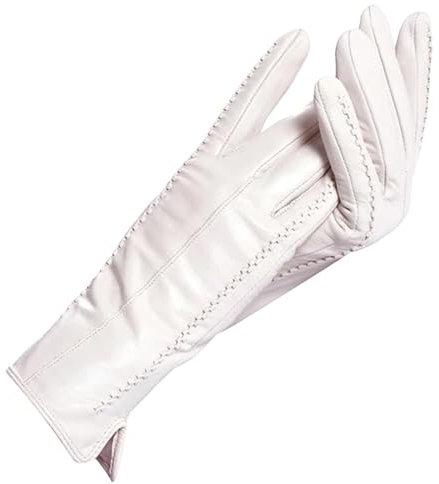 Damen-Lederhandschuhe, warm, für den Winter, einfache Handschuhe für Damen, beige, 7.5