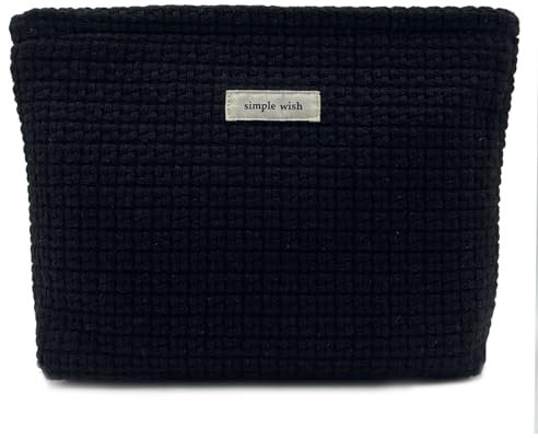 Torytoe Kosmetiktasche, Kulturtasche Segeltuch Mäppchen Make Up Schminktasche Gewebt Kariert Waschtasche Travel Cosmetic Organizer Kulturbeutel Kosmetikbeutel Reisen Kulturtasche für Damen, Schwarz