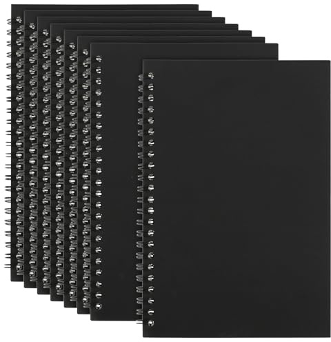 MAHIONG 8 Pack A5 Spiral Notebook, Kraft Cover Black Notepad, Wirebound Lined Notebook for School Travel Office, 60 sheets/120 Pages