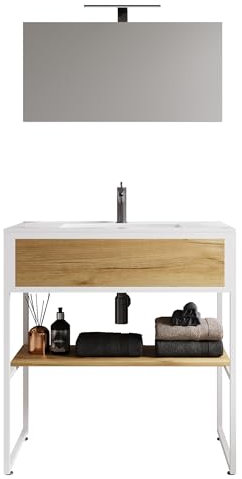 VCM Mueble Lavabo 3 Piezas Conjunto Mueble baño Lavabo Madera Metal Estilo Industrial Bitila 80 V1 Mueble Lavabo 3 Piezas Conjunto Mueble baño Lavabo Madera Metal Estilo Industrial Bitila 80 V1