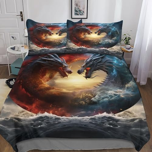 CEmeLi Evil Dragon Kinder Bettwäsche Print Mikrofaser Bettbezug Mit Kopfkissenbezug, Jungen Teens Bettwäsche Set Kinder Erwachsene, Weich Haltbar Atmungsaktive Double(200x200cm)