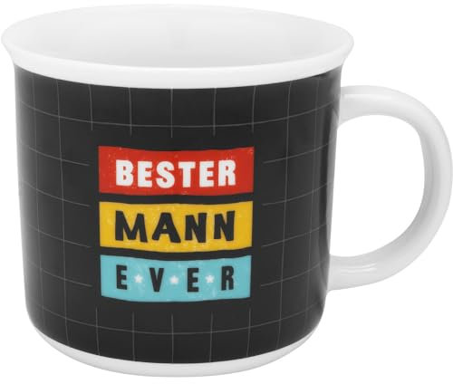 GRUSS & CO Tasse mit Motiv Bester Mann | Lieblingstasse in Geschenkbox, Porzellan, 38 cl, Tasse mit Spruch | Geschenk, Geburtstag, lustiges Geschenk | 48939, Schwarz