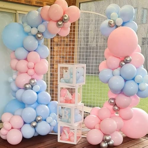 Kit Arco Di Palloncini,121pz Palloncini Rosa e Azzurri, Palloncini Argento, Palloncini Di Rivelazione Di Genere,Arco Palloncini Per Decorazione Di Rivelazione Di Genere Compleanno Battesimo Bimbo