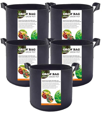 Ysguyyz Paquete de 5 bolsas de cultivo grandes de tela con asas, macetas no tejidas resistentes para patatas, tomates, fresas y más, macetas transpirables para uso en exteriores (10 galones, negro)
