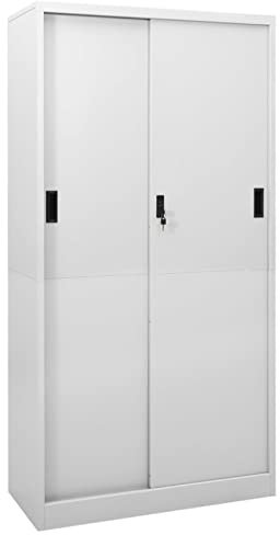 Chaduof Büroschrank mit Schiebetür, Aktenschrank, Werkzeugschrank, Metallschrank, Stahlschrank, Kellerschrank, Universalschrank, Lagerschrank, Garagenschrank, Hellgrau 90x40x180 cm Stahl