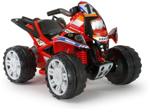 INJUSA - Quad Électrique The Beast Repsol pour Enfants de 2 à 4 Ans | Batterie 12V | Pédale Accélérateur | Marche Arrière et Roues Larges avec Bandes en Caoutchouc | Vitesse 6 km/h | Rouge (7617/001)