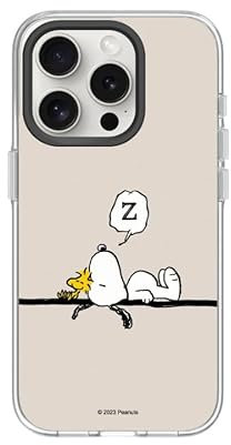 RhinoShield Clear Case kompatibel mit MagSafe für [iPhone 15 Pro]|Überragende Magnetstärke, Vergilbungsresistenz, Kristallklar, optimaler Schutz - Schwarz Kamera-Ring [Snoopy/Snoopy Snoozing]