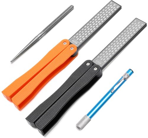 Windspeed 3Pack Garden Tool Sharpener Set, 2P Double-Sided Diamond Sharpener/ 1P Retractable Diamond Sharpening Rod, Pocket Sharpening Rod for Gardening Pruner