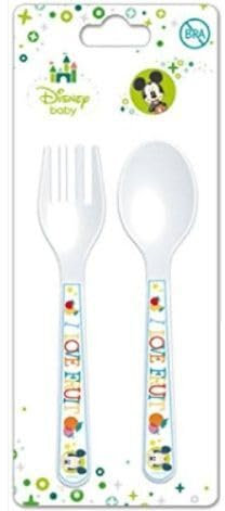 ALMACENESADAN, 5090, Set de 2 cubiertos reutilizables, ideal para el día a día como para celebrar tus fiestas, libre de BPA; cubierto y tenedor; de la licencia (Mickey Baby)