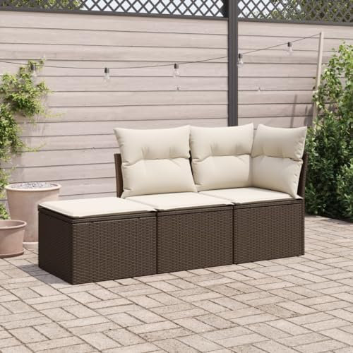 Festnight Gartensofa Rattan Sofa mit Stauraum 3 Sitzer Lounge Sofa Outdoor Rattansofa 3er Balkon Lounge Klein Balkonmöbel Couch Gartenlounge Gartenmöbel Polyrattan