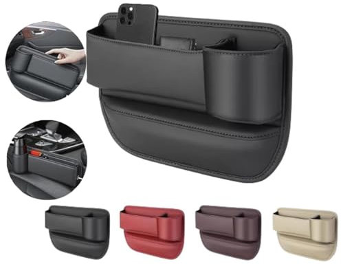 Jessena Car Leather Cup Holder Gap Bag, Adjustable Car Seat Storage Box, 2024 New Leather Car Seat Storage Box with Water Cup Holder for Phones Glasses Keys Cards (Black,for Passenger seat)