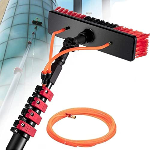 - 11 m Verlängerungsstange, Abzieher, Fensterwascher, Kombi-Teleskopstange für Fensterreinigungsstange, Wasserbürste, ausziehbarer Reiniger, Wintergartendach (30/50 cm Bürstenkopf)/6 m/19,6