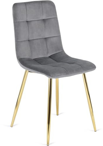 Stuhl Town fürs Esszimmer, Wohnzimmer, Büro - 43x52x90,5cm - Grauer Esszimmerstuhl Polsterstuhl mit goldenen Beinen & Steppung - Samt Velours - Schreibtischstuhl