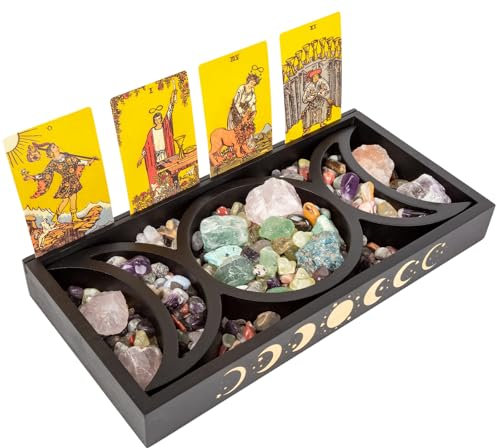 Cokritsm Tablett für Kristallsteine,Mond Form Dreifach-Tier Mond Kristall Box Vielseitiges Display-Tablett für Tarotkarten und Kristalle,Kristall Aufbewahrungsbehälter Tablett
