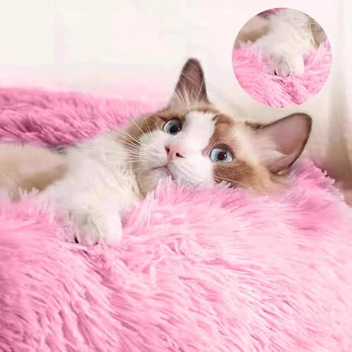 Panier pour Chats et Chiens - Coussin Lavable avec Coussinets Ronds de Soulagement, Doux et Confortable pour Chat Moyen/Petit Chien (70cm, Rose)