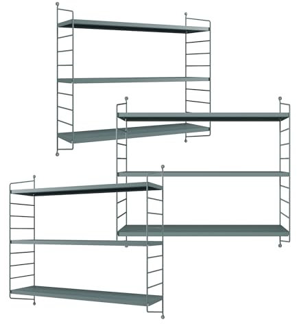 [en.casa] Modulares Wandregal Strängnäs 3er Set Metallregal Graublau Hängeregal mit 3 Regalböden Badregal Küchenwandregal Wandablage Wohnzimmer