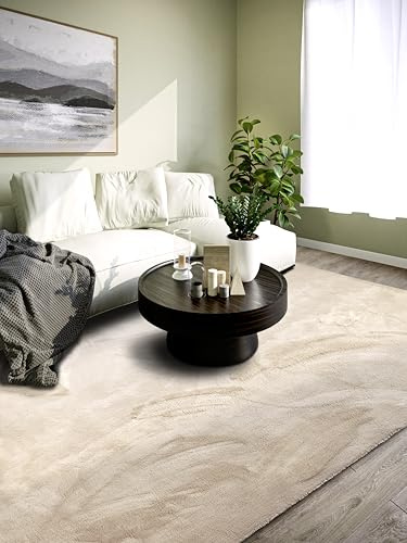 Villeroy & Boch Shaggy Teppich Leon - Flauschiger Hochflor Wohnzimmerteppich - Einfarbig Weich Pflegeleicht Langflor für Wohnzimmer Esszimmer, Schlafzimmer, Kunderzimmer - Creme, 80x150 cm