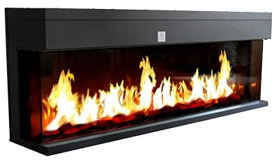 CHEMIN'ARTE Elektrischer Einbaukamin 3D LED Flammeneffekt - Elektrischer 3-in-1 Kamin mit Panoramaview 150 zm, 3 Seiten - 12 Flammenfarben - Wandkamin 2000W