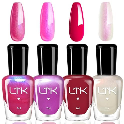 4PCS Rosa Nagellack Set - Schnell trocknend & Langanhaltend pink Shimmer Nagellack - ungiftiger Farblack auf Wasserbasis - kein UV-Nail Polish für DIY Nail Art Nagelkunst Maniküre zu Haus (Rosa)