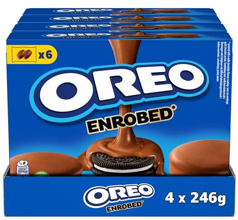 OREO - 4 Boîtes de 6 Sachets de Biscuits Oreo Enrobé au Chocolat au Lait - Biscuit Cacaoté Fourré Goût Vanille Enrobé au Chocolat au Lait - Lot de Biscuits en Sachets Individuels - Lot 4x246g