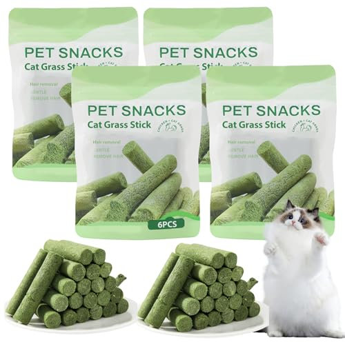 24 pezzi spuntini per erba di gatto, 120 g di snack secchi per gatti, bastoncini di erba per gatti, per la cura dei denti e per la rimozione dei gomitoli, erba gatta