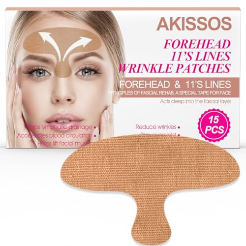 Zornesfalte Pflaster - Akissos 15 Stück Face Tape, Pre Cut Anti Falten Pflaster, Über Nacht Forehead Wrinkle Patch für 11 Linien, Stirnfalten, Kinesiologie Tape Gesicht, Tapes Gesicht Anti Falten
