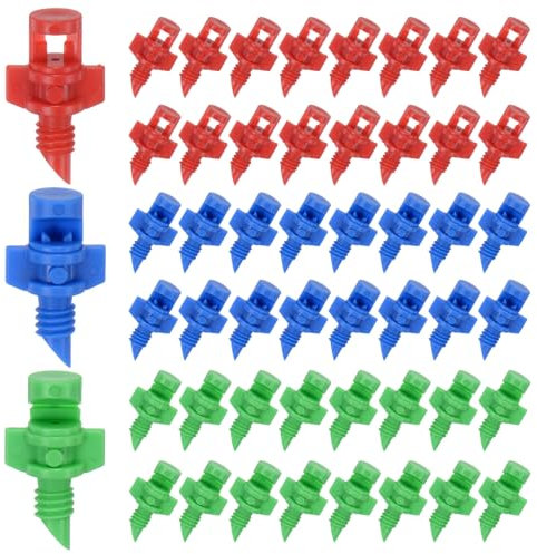 M METERXITY 150-Pack Misting Nozzles, 90/180/360 Degree Irrigation Emitter Sprinklers for Garden/Plant/Lawn Water Irrigation System Barbed Refraction Atomizing Dripper [Blue/Green/Red]