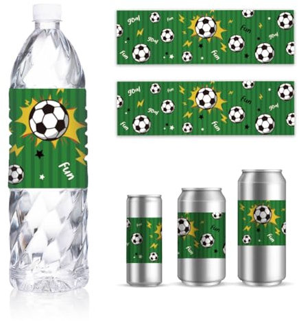 GOMAKERER 30 Sheets Water Bottle Labels, Football Printed Theme Self-Adhesive Packaging Stickers Personalized Party Drink Water Bottle Labels for Water Bottle, 8.5x2.5 Inches