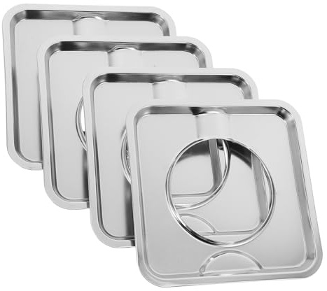 WOONEKY 4pcs Stainless Steel Gas Range Drip Pans Square Burner Covers with Large Coverage Area and Oil Splatter Prevention for Gas Stove Kitchen Replacement