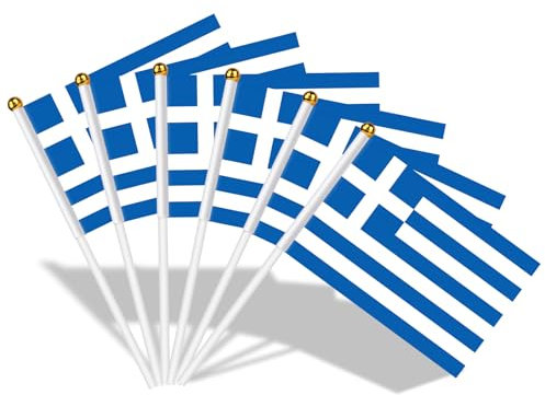 AhfuLife Petit Drapeau Grèce - 100Pcs Mini Drapeaux Grec avec Poteau Solide Blanc de 30cm pour Décoration Jardin Bar, Coupe du Monde, Célébration Fête Nationale Euro Foot Match
