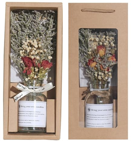 Trockenblumen mit Vase, Trockenblumenstrauß Pampasgras Deko Geschenkbox Set, Getrocknete Blumen Vasen Deko Aesthetic für Mütter, Lehrer, Wohnzimmer Deko, Tischdeko