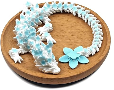 3d Printed Dragon, Dragon Fidget Toy, Blue and White Cherry Blossom Dragon Fidget Toys, Articulated 3D Printed Dragon for Desk Decoration, Desk Toys Home Office Decor