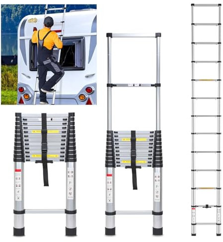 Joparri Scala telescopica in alluminio da 5 m, portata massima 150 kg, antiscivolo, multifunzione, estensibile, in alluminio