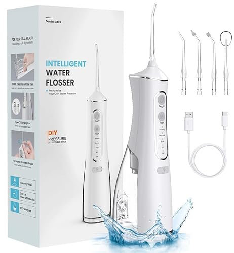 dulora Aqua Pro Munddusche für tiefenreine Zähne Kabellose Munddusche – Elektrischer Zahnreiniger mit 4 Modi, 4 Düsen, IPX7 wasserdicht & abnehmbarer 310ml Wassertank für Zuhause und Reisen