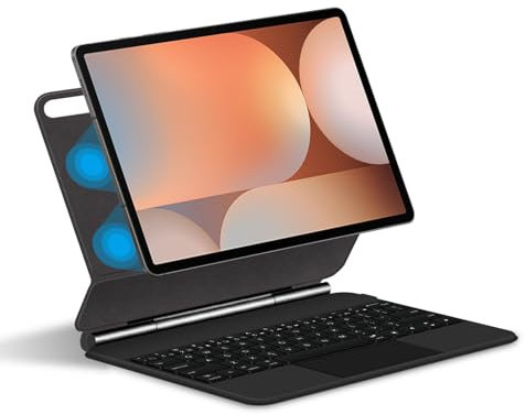 FAYGAOAI Custodia con Tastiera per Samsung Galaxy Tab S9 Fe 10.9'' 2023 / S9 11'' 2023, Supporto Magnetico Galleggiante a Sbalzo, Tastiera Retroilluminata a Colori, Trackpad Multi-Touch,Nero