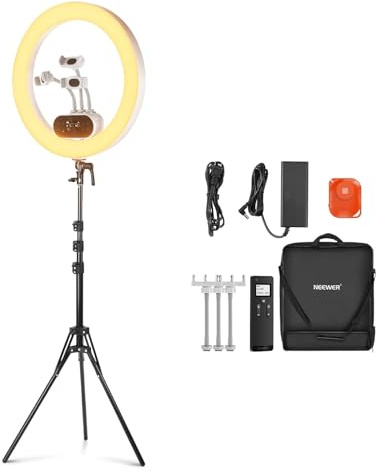 NEEWER 19 100W High Power LED Ring Light with Tripod Stand & 3 Phone Holders Compatible with iPhone, 2900-7000K CRI97+ App&2.4G Control Lighting for Selfie Video Recording Makeup Streaming, RH100B