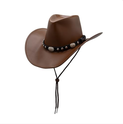Wicked Costumes Brown Faux Leather Cowboy Hat for Men & Women – Western Rodeo & Country Music Fancy Dress Hat