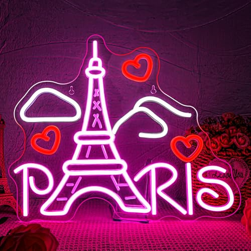 SIGNSHIP Paris Neon Schild Eiffel Tower Led Schild Dimmbar Eiffelturm Led Schriftzug Leuchtschilder Wand Decor für Wohnzimmer,Arbeitszimmer,Schlafzimmer,Loungefranzösisches Esszimmer, Bar,Themenpartys