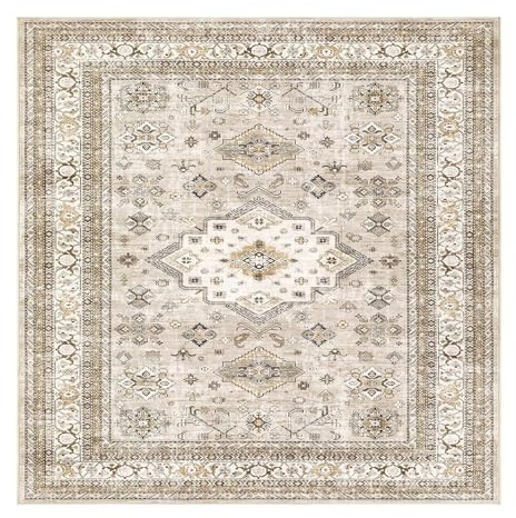VARIKASHOM Teppich Quadratisch,Bodendekor im Vintage-Stil, orientalisch, traditionelles Bauernhaus, Beige, 150 x 150 cm, Kurzflor Teppiche Schlafzimmer, Wohnzimmerteppich, Carpet Living Room