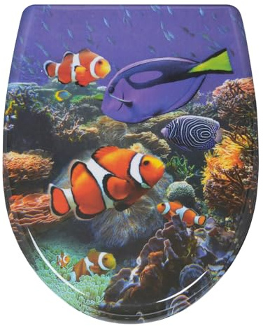 Toilettendeckel, WC Sitz mit Absenkautomatik, Klodeckel mit Schnellverschluss, 360° verstellbaren Scharnieren, Klobrille aus Duroplast, Clownfisch-Druck