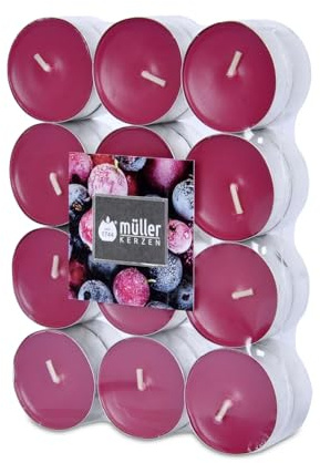 Müller 192 Duft Teelichter - Wilde Beeren - 4 Stunden Brenndauer - Ø39 mm - Farbe Rot - Premium Wild Berries Duftkerzen - Gegossenes Wachs - RAL Qualität