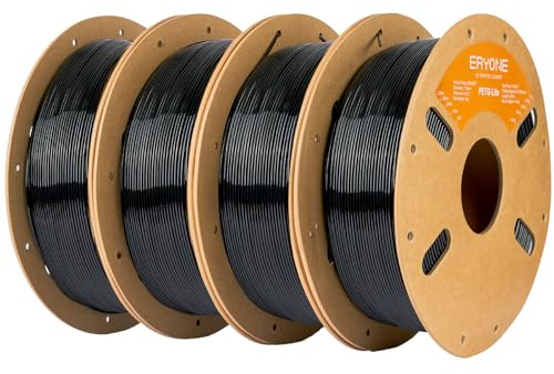 ERYONE PETG Filament 1.75mm +/-0.03mm, 4KG 3D Printer Filament PETG Lite, 1KG/Spool, 4 Packs, Schwarz
