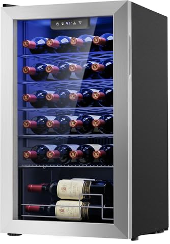 Icyglee 25 Bottle Compressor Wine Cooler Refrigerator, Freestanding Wine Cellar, 41-64°F Adjustable Temperature, Double-layer Glass Door, for Home Bar, Red and White Wine, Silver