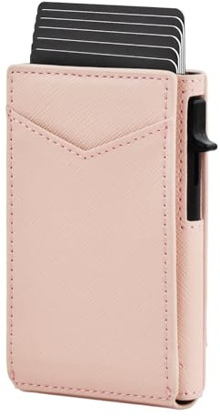 Geldbörse Damen mit Münzfach & RFID Schutz, Pop-up Kartenetui, Rosa | Kreditkartenhüllen Herren, Women's Card Holders, Shielded Slim Wallet für 9-11 Karten